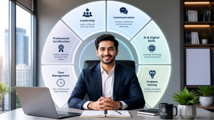 Working professional developing leadership, communication, AI, digital, problem-solving, time management and professional certification skills