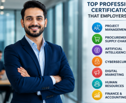 Top professional certifications for career growth in Project Management, AI, Cybersecurity, Procurement, HR, Finance, and Digital Marketing.