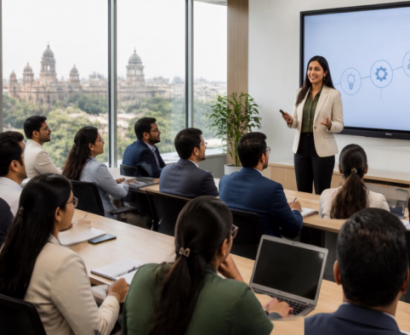 Professional trainer conducting an interactive corporate training session for working professionals in Vadodara